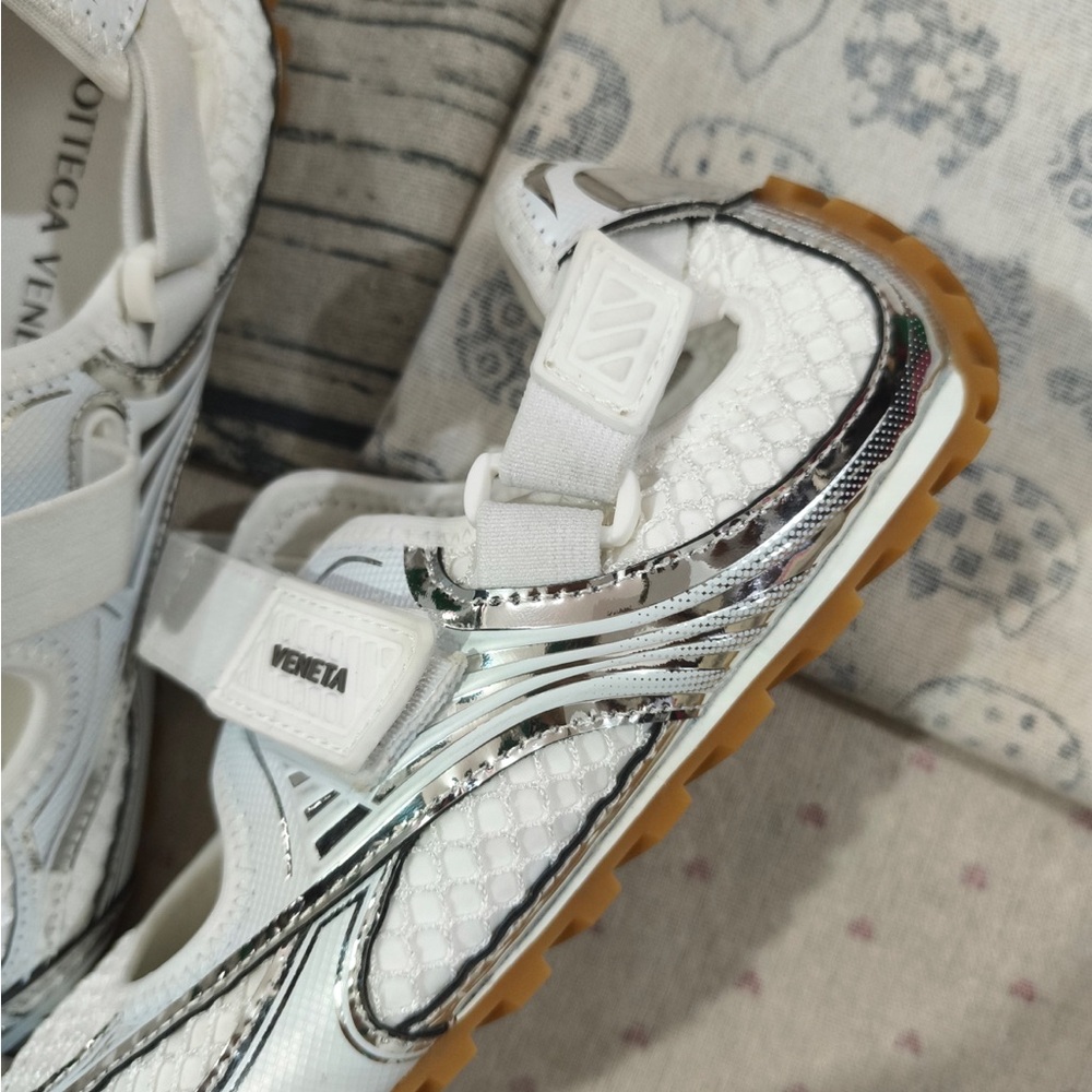Bottega Veneta White and Silver Womens Mary Jane Sneakers - Picture 6 of 10